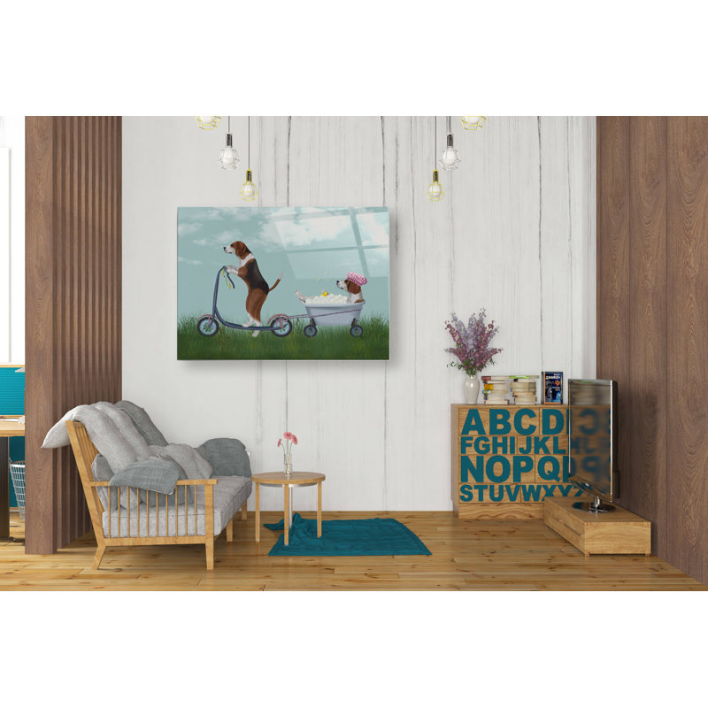 «Beagle Scooter» par Fab Funky - peinture sans cadre, H 24 po x l 36 po x P 0,2 po