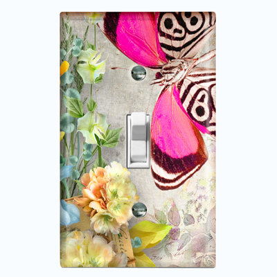 Plaque murale d'interrupteur à bascule papillon 1 fleur rose rose et blanc