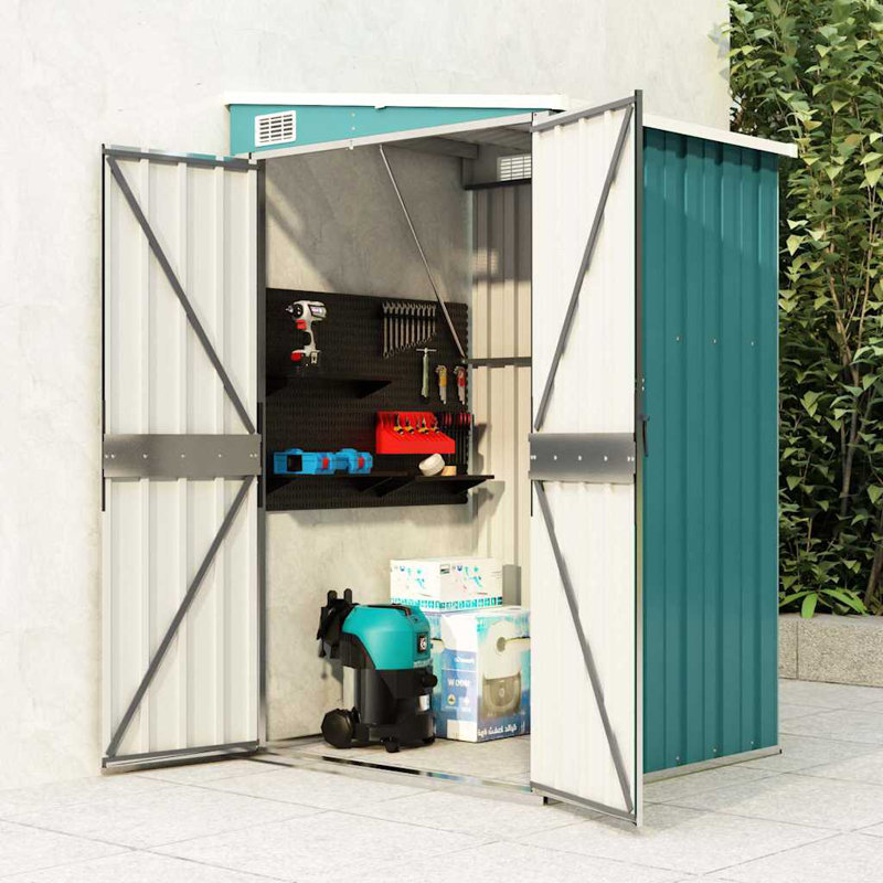 Wall-mounted Garden Shed Outdoor Tool Storage Shed Galvanised Steel, Brown, 260cm H x 100cm W x 114.5cm x D
