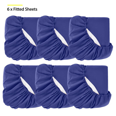 6PK Bottom Fitted Sheets Brushed Microfiber Bottom Sheets with Built in Sheet Straps, King (Set of 6)