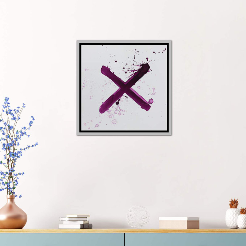 «X's and O's I» par Kent Youngstrom - reproduction d'art, H 18 po x l 18 po x 1,5 po, Toile avec cadre argenté