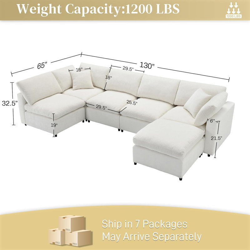 Latitude Run® 130" Modular Chenille Sectional Sofa Cloud Couches, Convertible Oversized Sectional Sleeper Sofa Bed