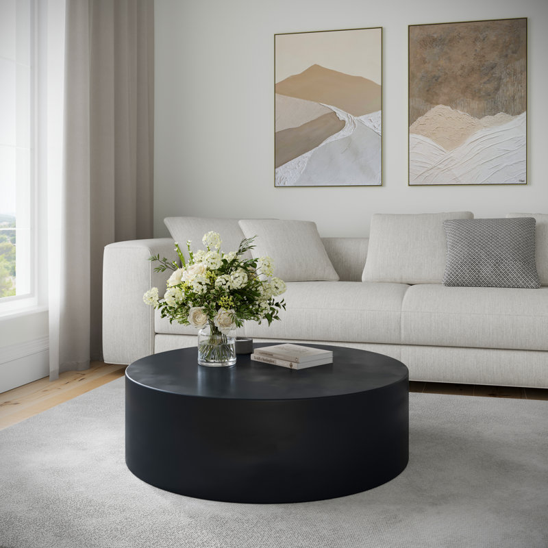 Table basse à tambour Burgener, Noir, noir, noir, noir, H 12 po x L 39 po x l 39 po