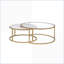 Ensemble de tables basses gigognes 2 pièces avec plateau en métal doré, faux marbre et verre transparent