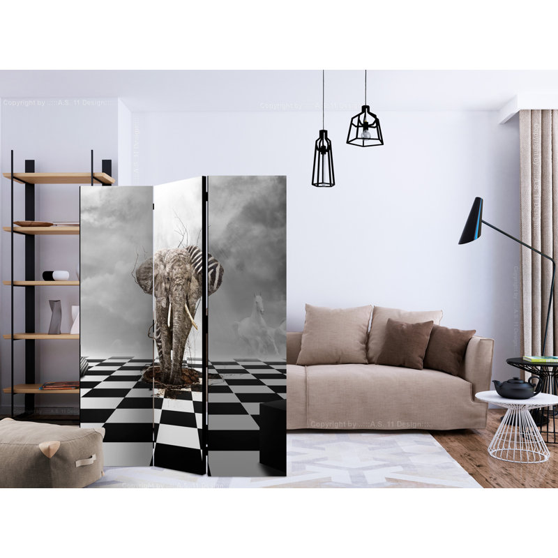 Goufran 135cm W x 172cm H 3 - Panel Solid Wood Folding Room Divider