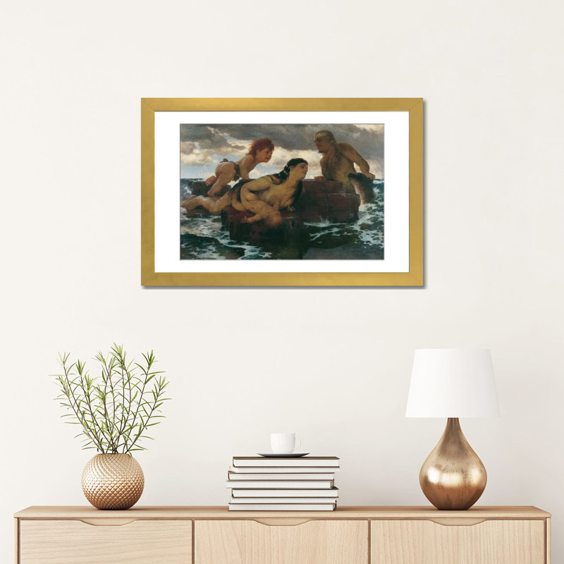 Idylle marine - ABQ80, H 16 po x l 24 po, Papier à cadre ouvert avec passe-partout, Doré