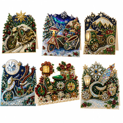 6Pcs Christmas Pearl Diamond Art Greeting Card Kit – DIY Special Shaped Cards, Foldable & Standable, Handmade Xmas Gift