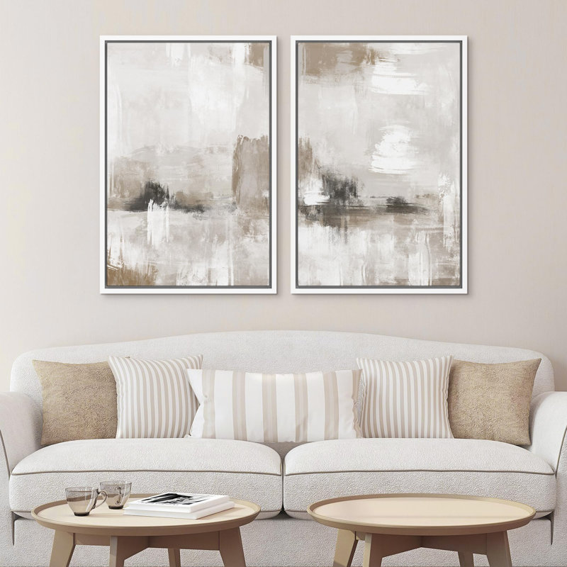 "Pastel Grunge Paint Stroke", art moderne abstrait, art mural Calm Relax, 2 pièces, H 36 po x l 24 po, Blanc