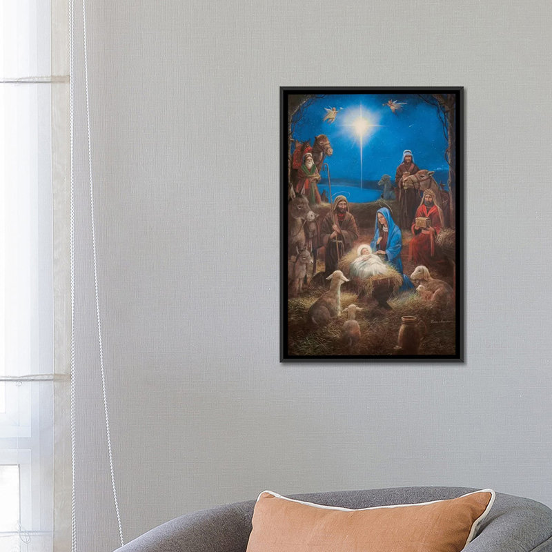 La Nativité par Ruane Manning - reproduction d'art, H 26 po x l 18 po x 1,5 po, Toile avec cadre noir, Aucun mat