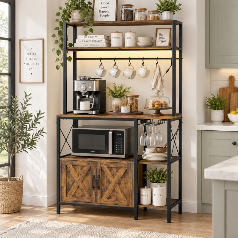 Étagère de boulanger de 84 cm de large avec rangement de cuisine, prise électrique et éclairage DEL