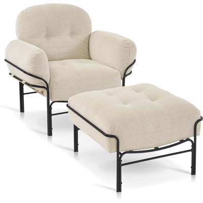 Bunya Modern Accent Chair with Ottoman, Chenille Upholstered Leisure Sofa Chair, Removable and Washable Cushion