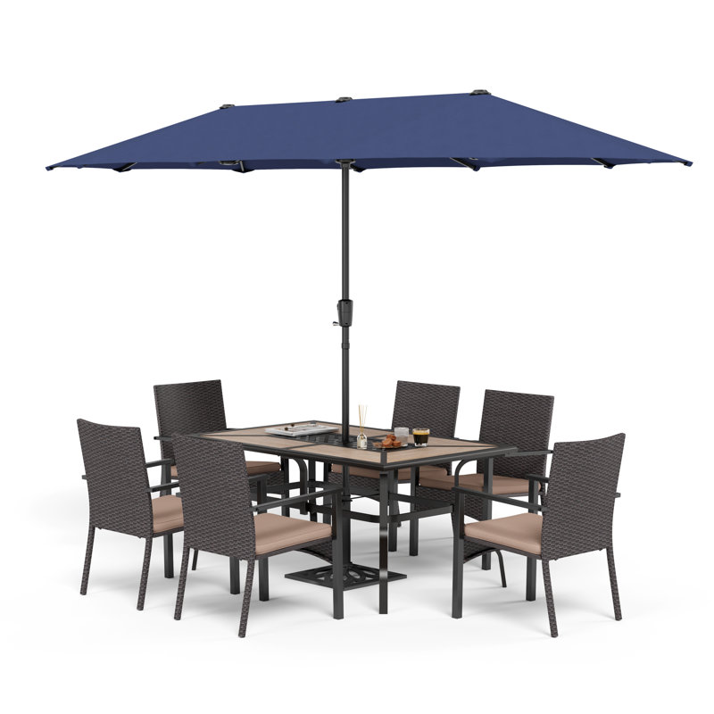 8 ensembles de salle à manger d'extérieur avec parasol bleu 8 pièces