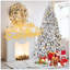 Arbre de Noël floqué avec 350 lumières colorées et 36 pommes de pin naturelles - 888 pointes en PVC enneigées, branches articulées, support en métal stable, installation facile-937746253