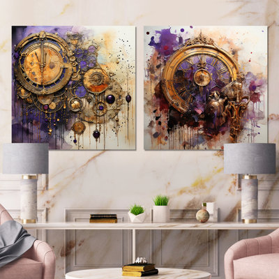 Purple And Yellow Timeless Collage I - Classics Canvas Prints Set Of 2