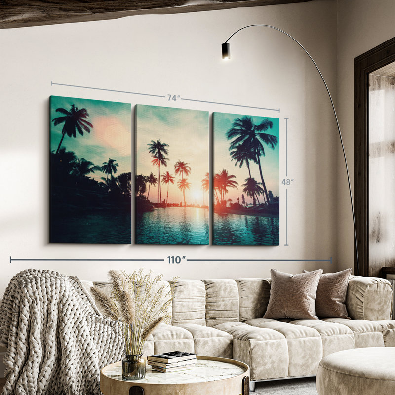 " Soft Sunset Over Palm Trees " on, 48" H x 74" W x 1.25" D