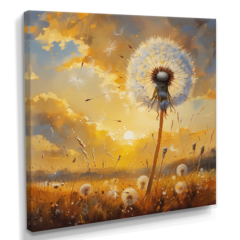 Été blanc champ de pissenlit au lever du soleil - décoration murale pissenlit, Toile tendue, H 16 po x l 16 po