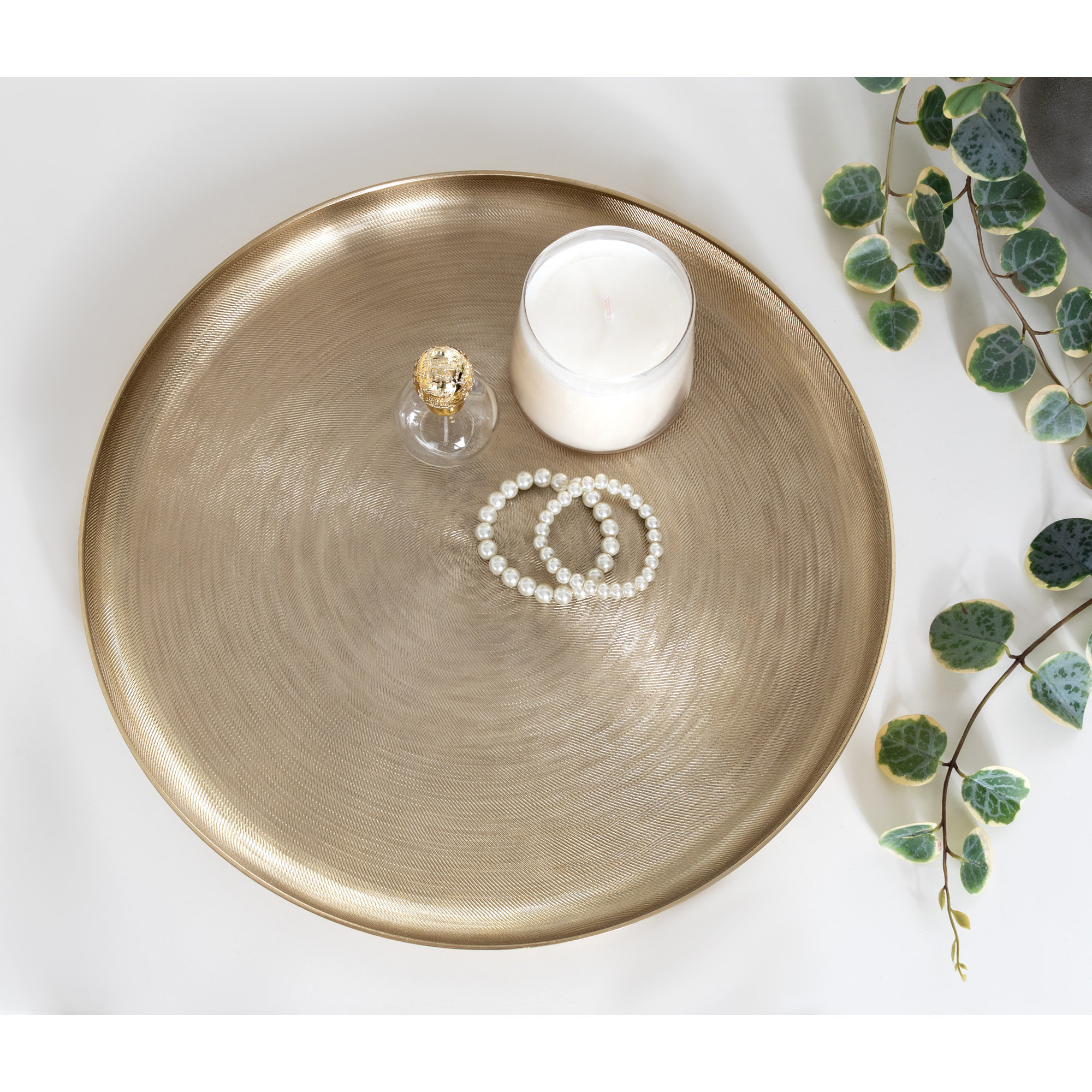 Hensley Mid-Century Aluminum Tray - Set of 1, Gold, 1.3" H x 16.1" W x 16.1" D