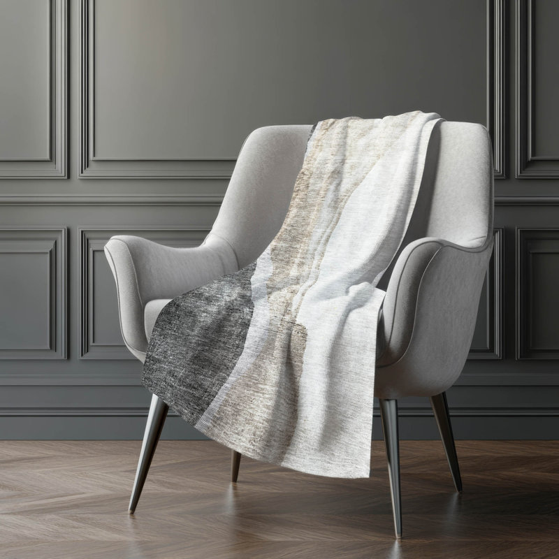 Addison Machine Washable Sherpa Throw Blanket, Charcoal Abstract 3