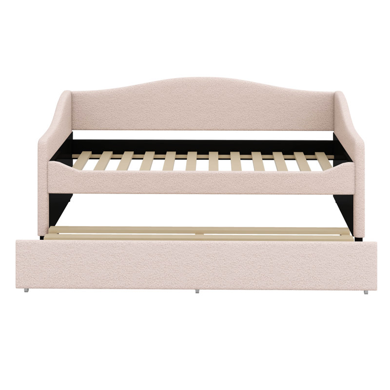 Lit de jour rembourré en molleton Teddy (taille simple) - léger et gigogne inclus, Beige