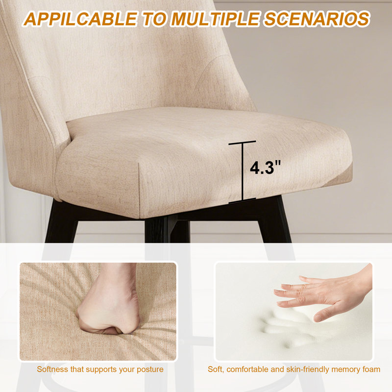 Novogratz 360° Swivel Bar & Counter Stools - Solid Wood Frame(Set Of 3), Beige