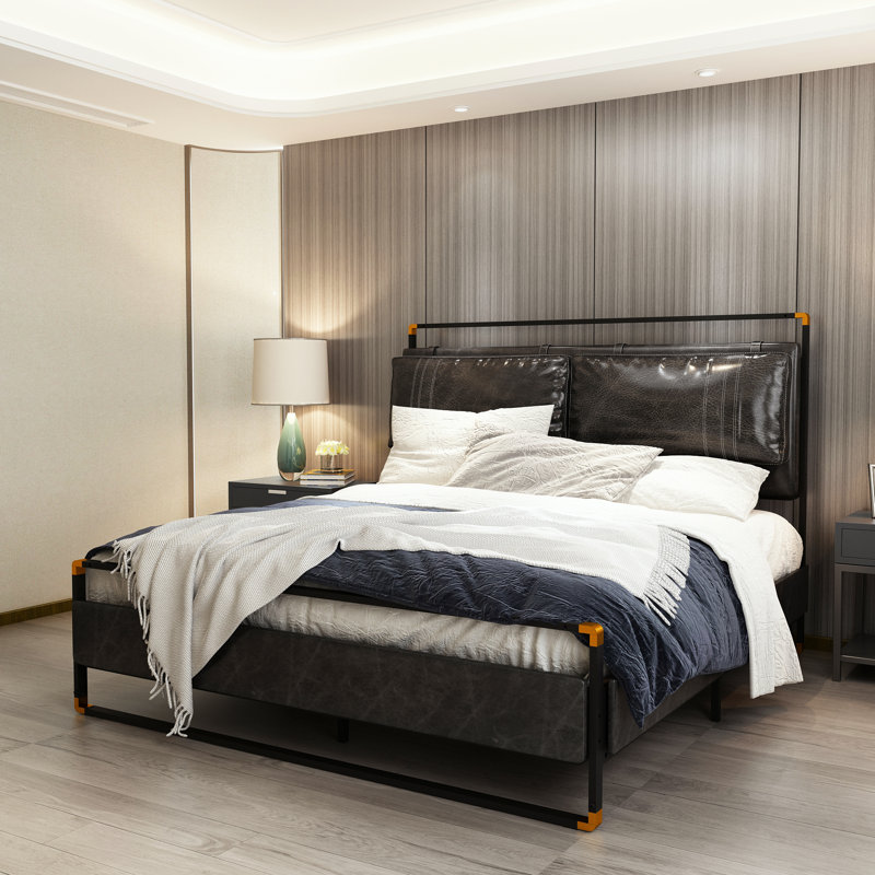 Upholstered Metal Canopy Bed, Queen, Black