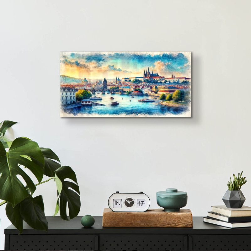  «Prague Watercolor» par Rey Klimt, art mural en verre acrylique, 24 po x 12 po