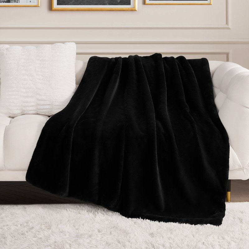 Juicy Couture Solid Rabbit Mink Blankets, Black