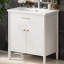Meuble-lavabo blanc 31 po avec lavabo, charnières à fermeture en douceur, tablettes intérieures réglables, forme incurvée, pieds en bois d'hévéa, poignées dorées mates, élégant pour les salles de bain de style bord de mer en blanc, profil en céramique-594419419