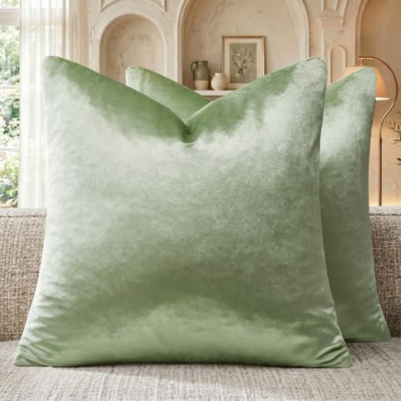 Housses de coussin en velours vert sauge 16 x 16
