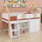 Low Loft Bed Frame with Staircase Entry, Storage Shelving, Cabinets & LED Lighting-1658017256