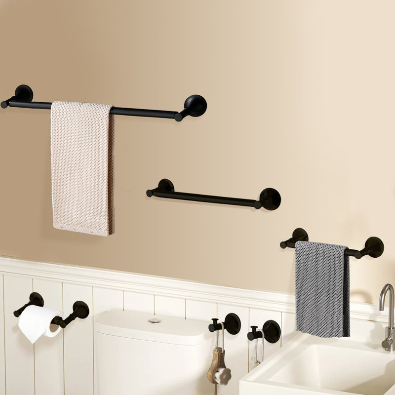 Ensemble de 6 serviettes à serviettes en laiton avec fixation murale, Noir mat