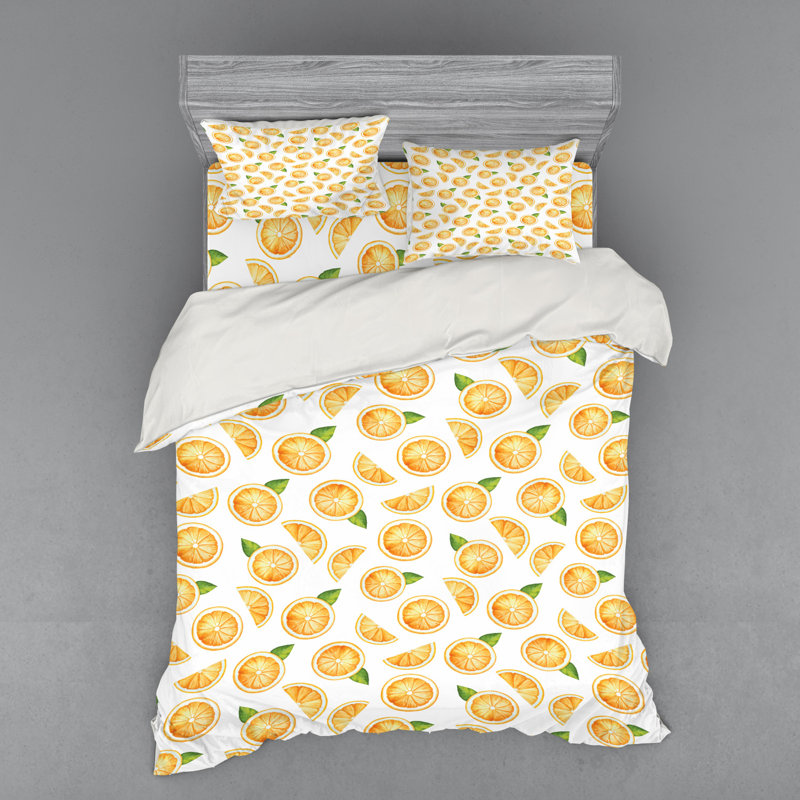 Ensemble de housse de couette en microfibre orange / vert, Housse de couette grand + 3 pièces supplémentair