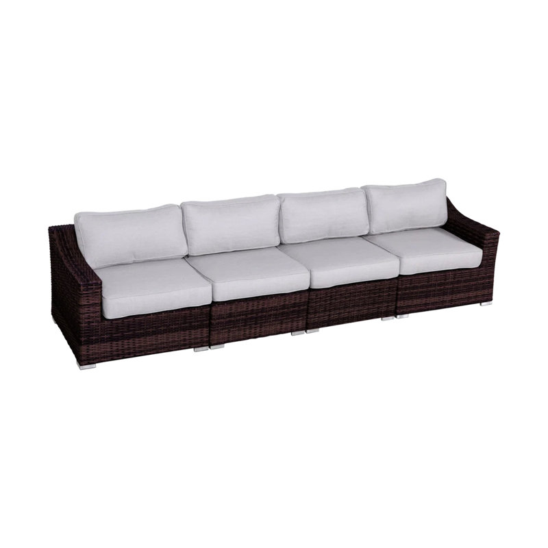 Canapé modulaire d'extérieur 4 pièces avec coussins, aucun assemblage requis, structure légère, housses de coussin hydrofuges et conception à haute capacité de décoloration