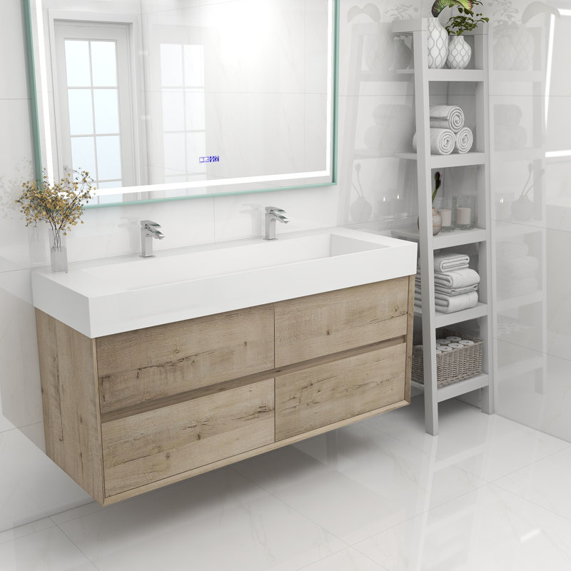 Meuble-lavabo double 60 po, Chêne blanc
