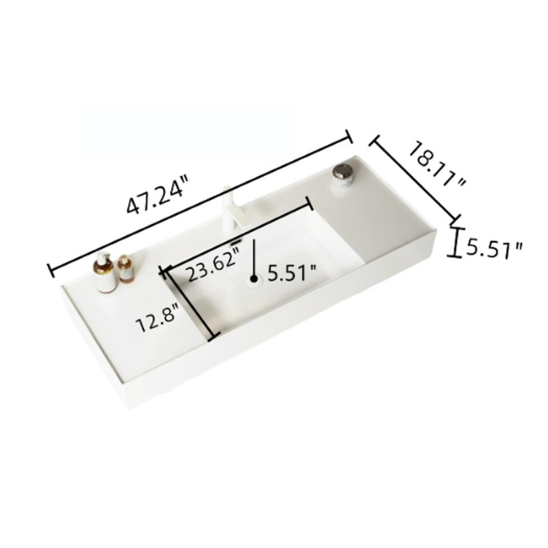 Lavabo-vasque de meuble-lavabo 48 po, lavabo flottant en acrylique. Design rectangulaire blanc. Aspect bois naturel. Tablettes de rangement. Installation simple avec lavabo. Lavabo rectangulaire. Disponible. Méthode