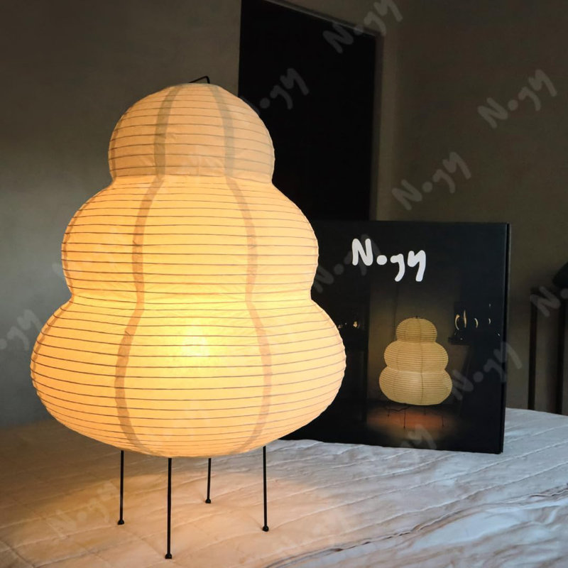 White Washi Paper Lantern Floor Lamp with Metal Base