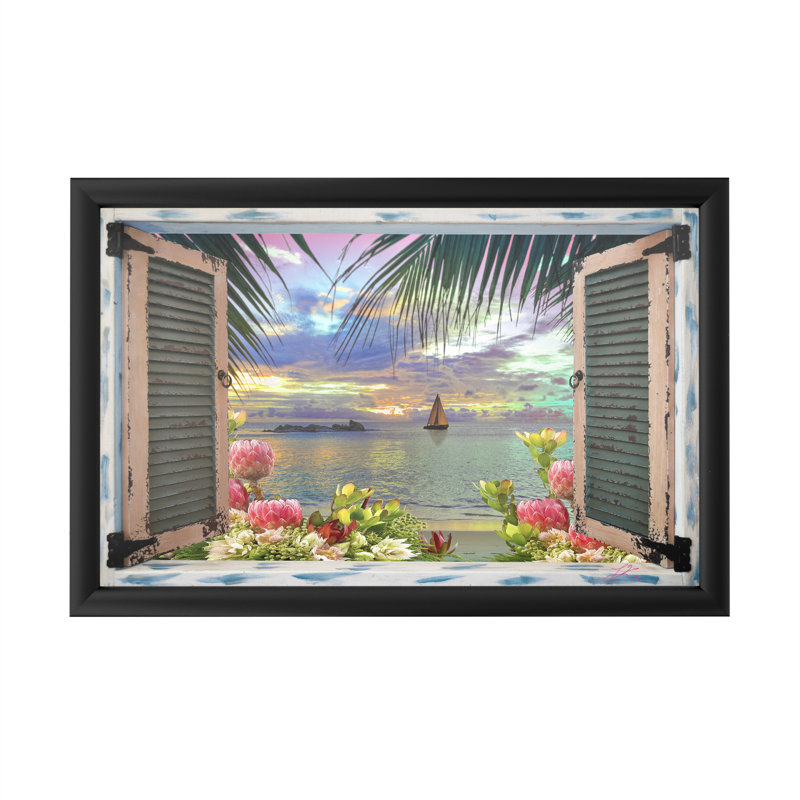 Reproduction d’art graphique encadrée « tropical window » par Leo Kelly