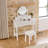 Space - Saving White Dressing Table With Four Leaf Reversible Mirror, Golden Round Handles, 5 Drawers For Beauty Essentials, Comfortable Seating And Stool , Mirror Flawless Makeup, Cosmetics