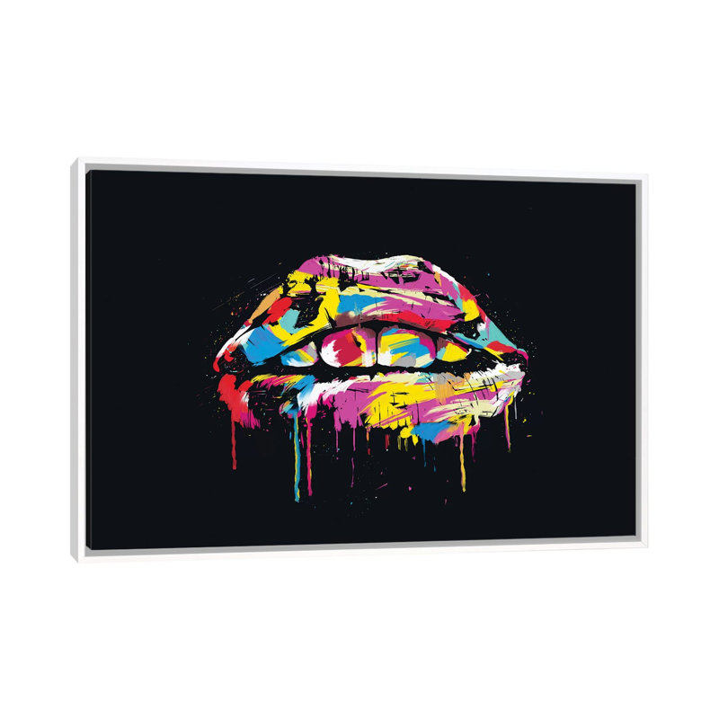 «Colorful Lips» par Balazs Solti - impression d'art graphique, H 18 po x l 26 po x P 1,5 po, Toile blanche encadrée