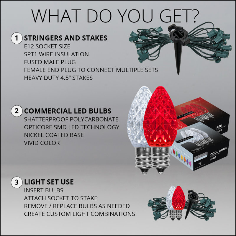 50-Foot Red and Cool White LED Pathway Lights with Glass Shades