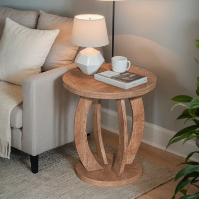 Compact Round End Table with Storage Shelf, Small Accent Side Table for Living Room and Bedroom