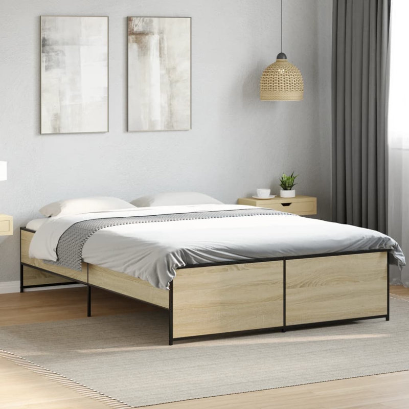 Bed Frame Engineered Wood And Metal, Sonoma Oak, Small Double (120 x 190 cm)