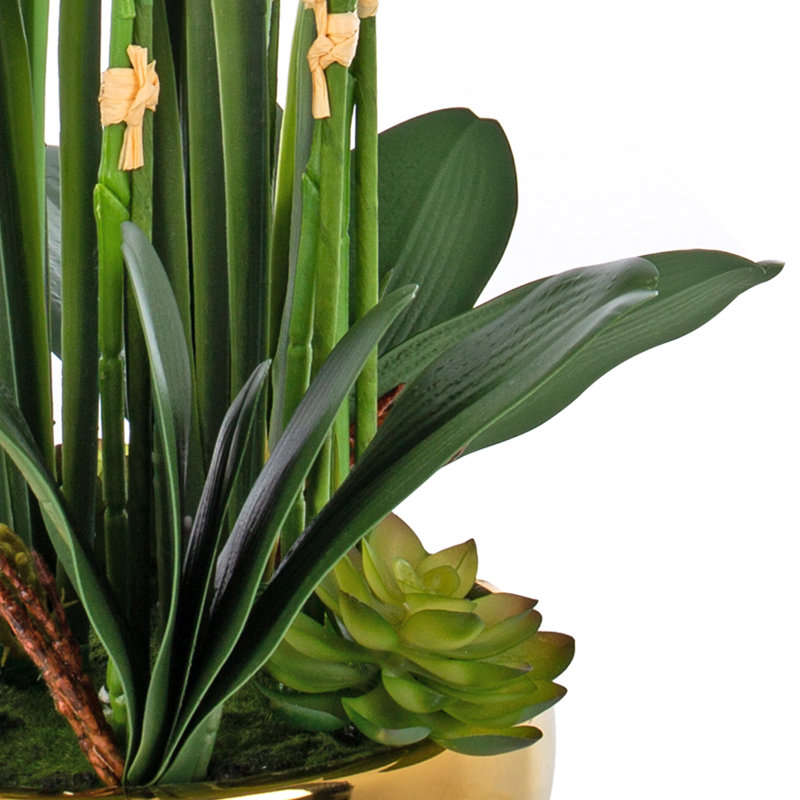 Vanity Art 23.62 in. H Artificial Orchid Arrangement in Gold-Plated Ceramics Vase
