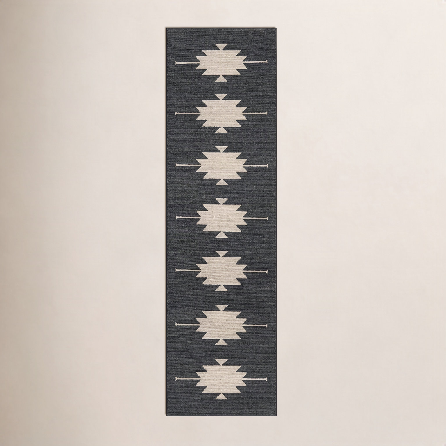 Genesis Charcoal Cream Southwestern Outdoor Rug, Runner 2'3" x 7'6"