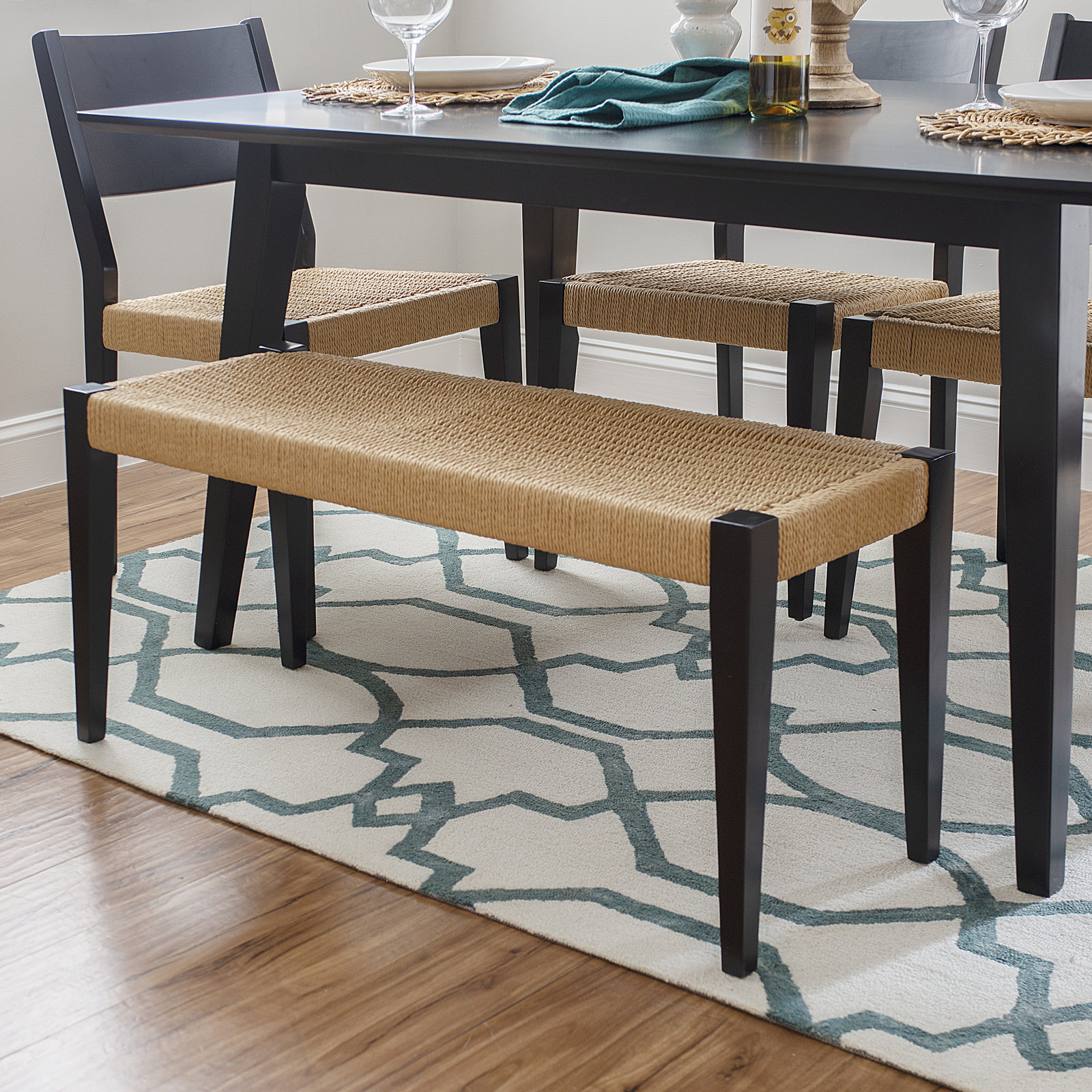 Corrine 40" Dining Bench, Tan/Black