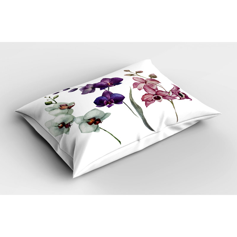 Floral Watercolor Orchids Standard Queen Polyester Pillow Sham