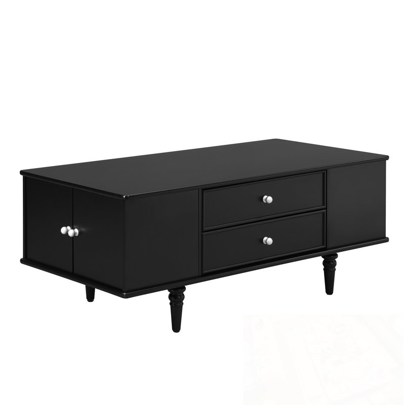 Table basse rectangulaire avec quatre tiroirs et deux compartiments de rangement cachés, Noir