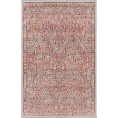 Ervin Anya Vintage Tribal Chevron Pink Beige Rust Flat-Weave Rug