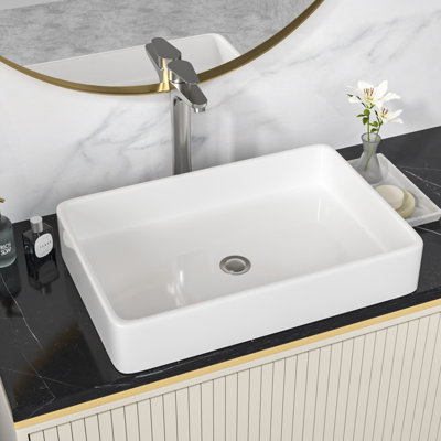 24 x 16 inch Rectangular Modern White Ceramic Vessel Bathroom Sink