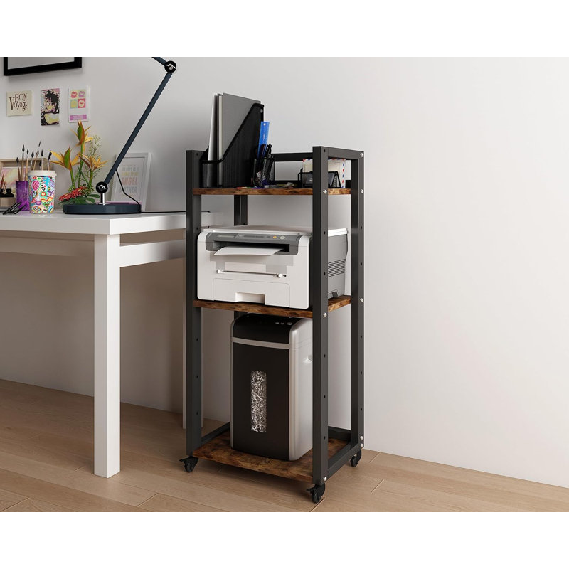 Black 3-Tier Adjustable Printer Stand with Storage Shelves